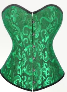 Adult Female Costumes to Hire - Green Corset - Damask pattern - L
